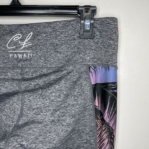CL Hawaii Leggings Small S Heather Black Crop Tropical Palm Tree - Picture 4 of 8